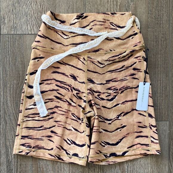 WeWoreWhat Pants - WeWoreWhat Gold Chain Belt High Waist Bike Short in Brushed Nylon Tiger Print